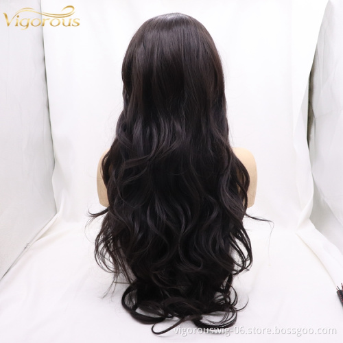 Vigorous mono premium high quality straight wave long wholesale black women synthetic hair wigs small lace front